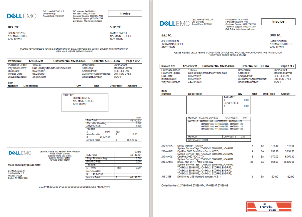 USA Dell Technologies invoice PSD template